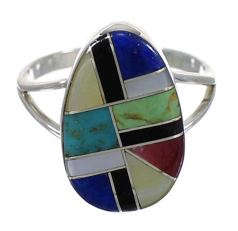 Multicolor Inlay Genuine Sterling Silver Southwestern Ring Size 7 QX77803